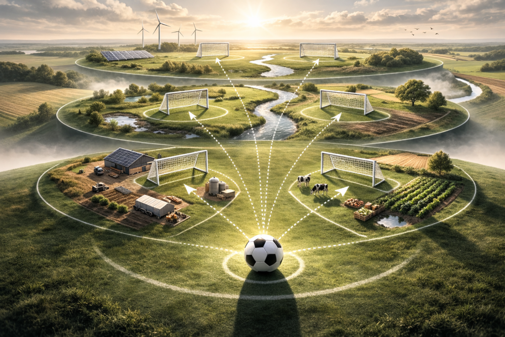 Illustratie van gebiedsregie waarbij meerdere doelen tegelijk richting geven aan KPI-sturing