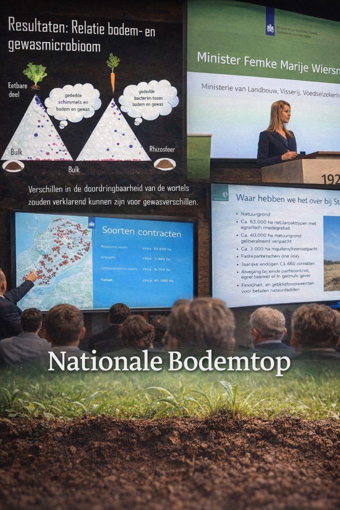Illustratie van de samenhang tussen microbioom, pacht en bodemgezondheid rond de Nationale Bodemtop 2026