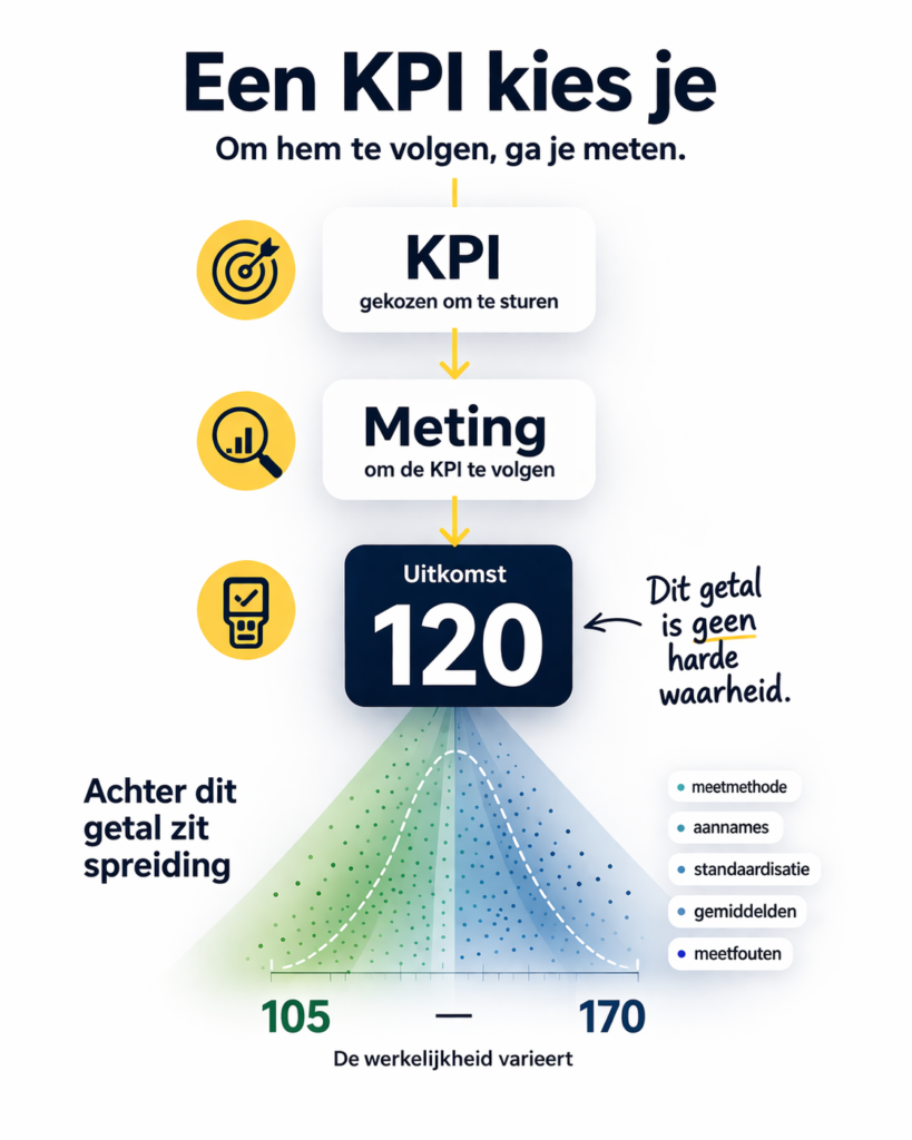 Een KPI volg je met meting. Een meting geeft een getal waarachter spreiding schuil gaat.